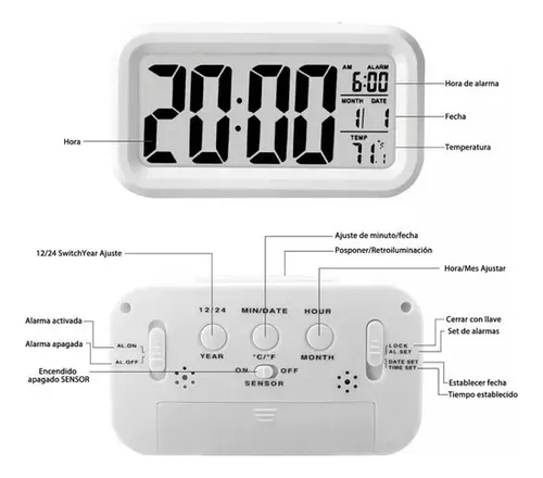 Reloj Despertador Digital con Snooze- Temperatura
